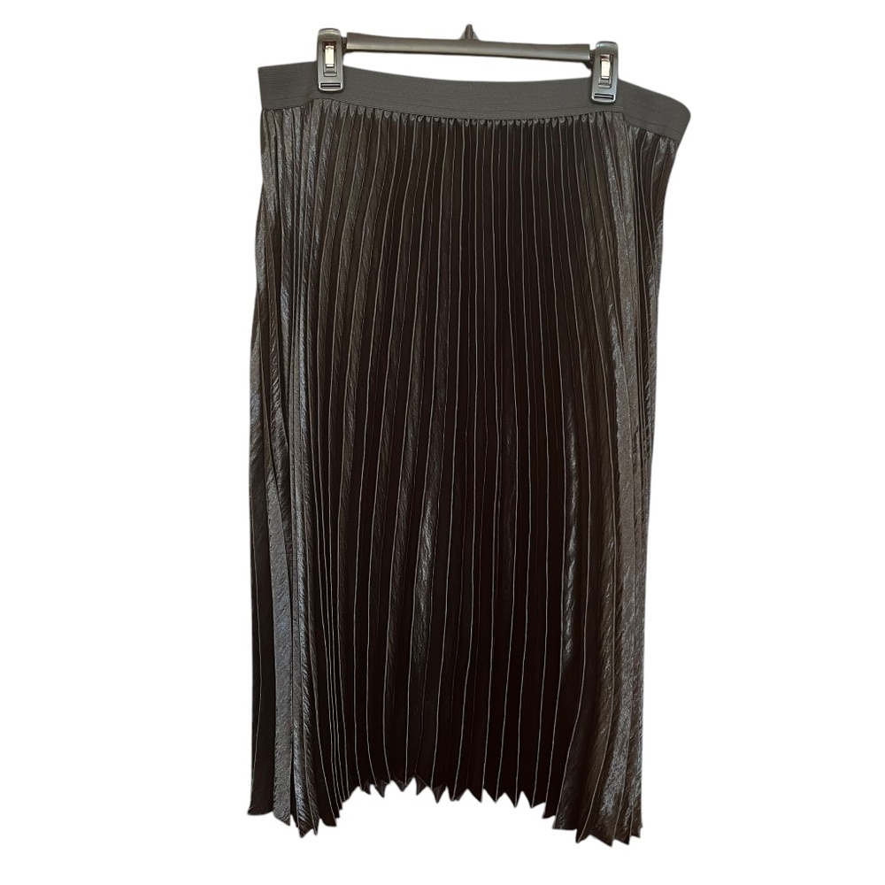 NWT Vince Camuto Sleigh All Day Shiny Rich Black Pleated Midi Skirt Size XL